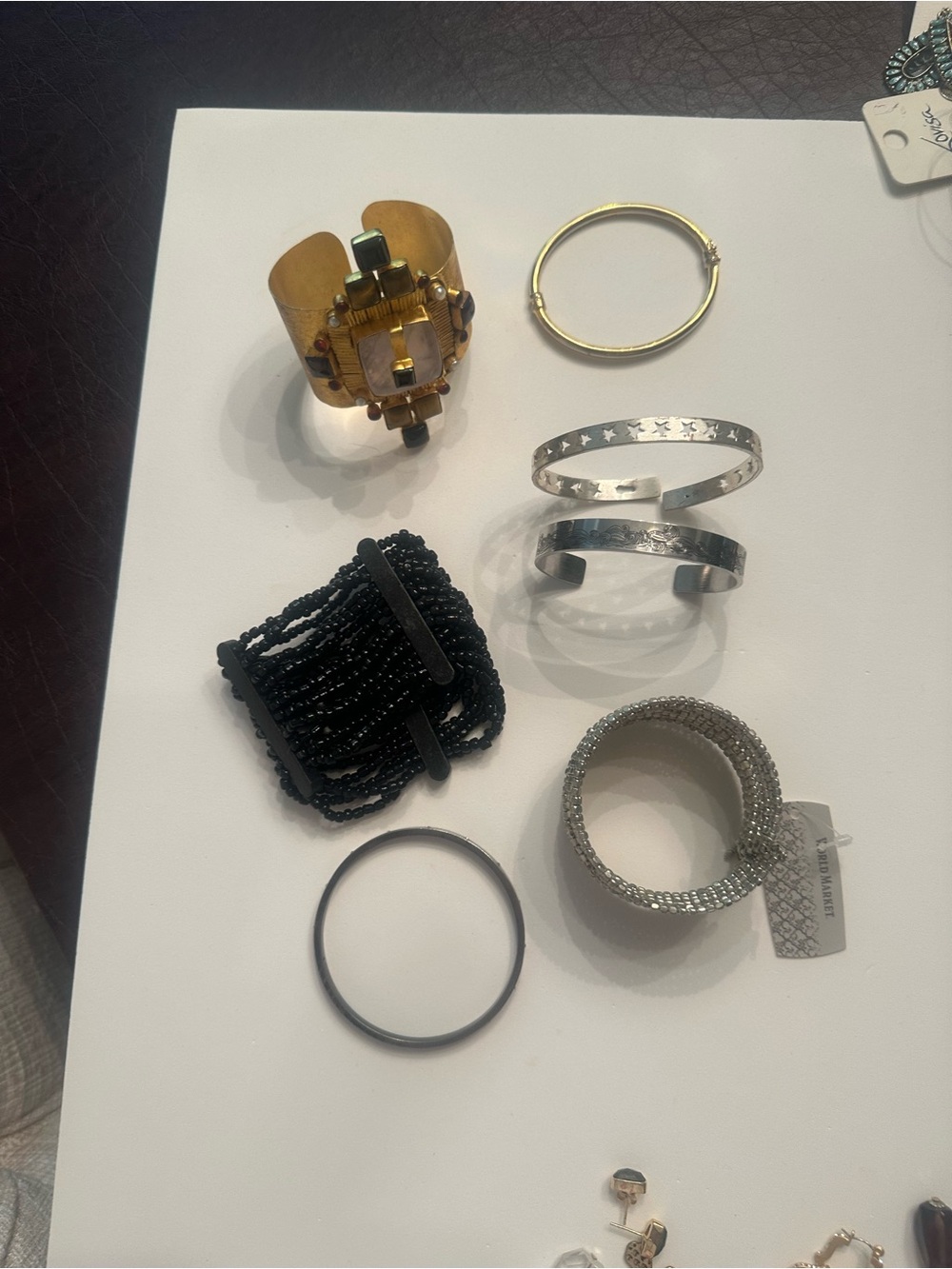 Mixed Metal Cuff Bracelet Collection - Black, Gold & Silver